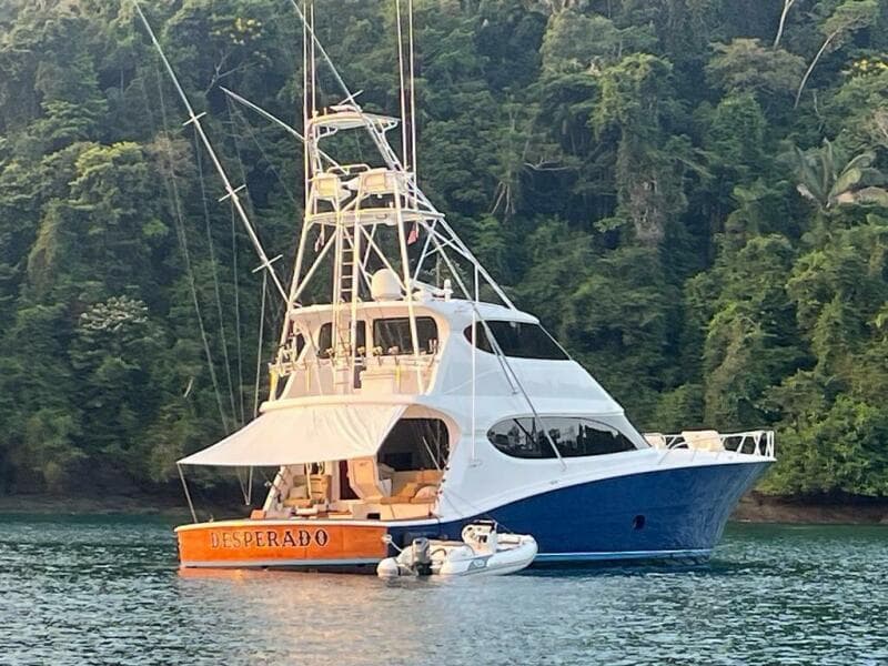 2008 Hatteras 77 Enclosed Bridge "Desperado"-Profile View'