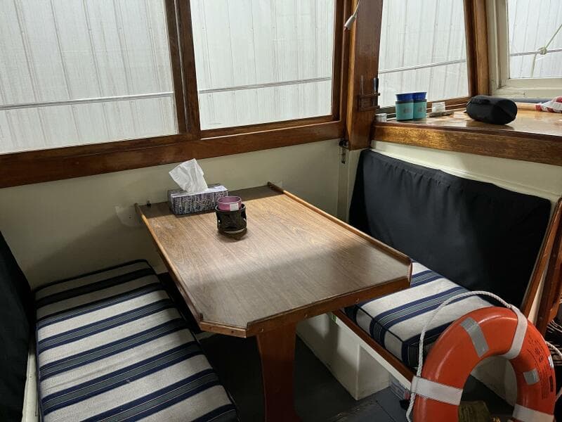 Dinette in wheelhouse to port