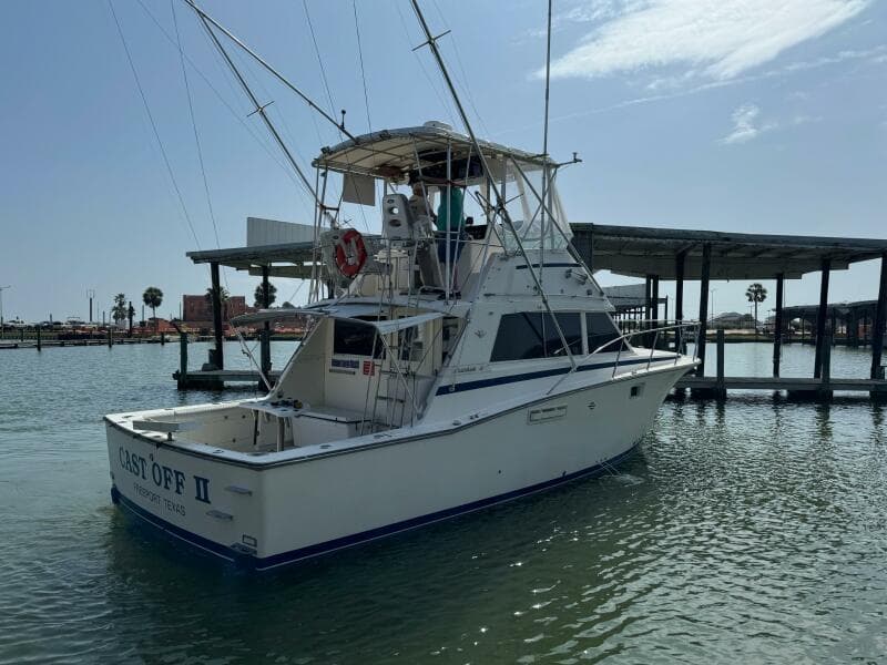 1983 Bertram 385 Convertible- Cast Off II- STBD Transom