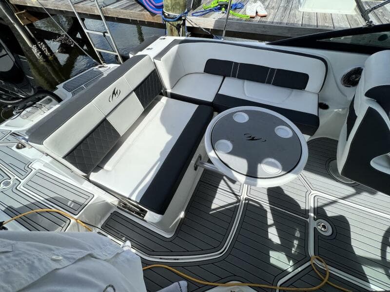 2022 Monterey M-45 boat interior with seating and table.