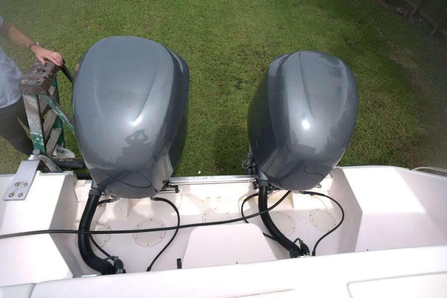 2007 Grady-White Express 330 boat with dual outboard motors.