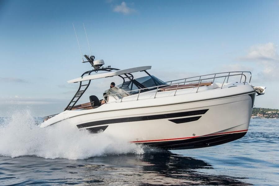 2024 Oryx 379 boat cruising on open water.