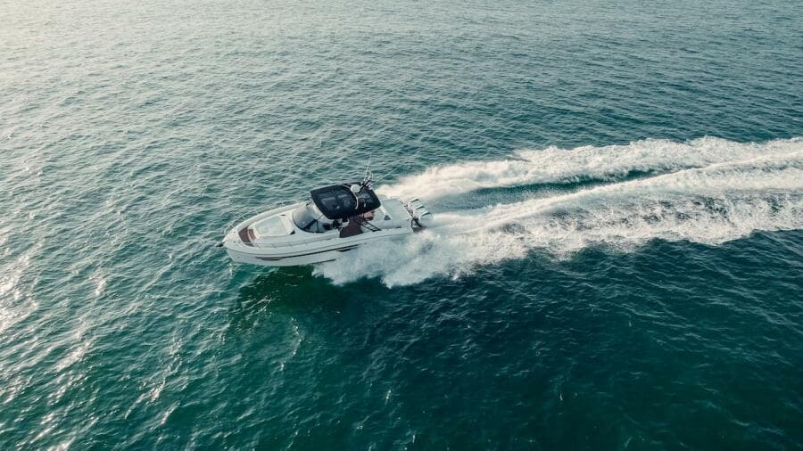 2024 Oryx 379 boat cruising on open water.
