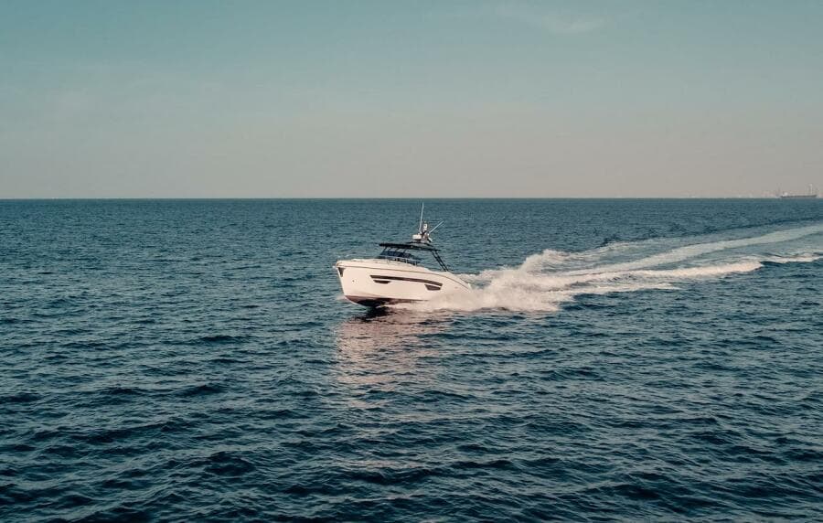 2024 Oryx 379 motor yacht cruising on open sea.