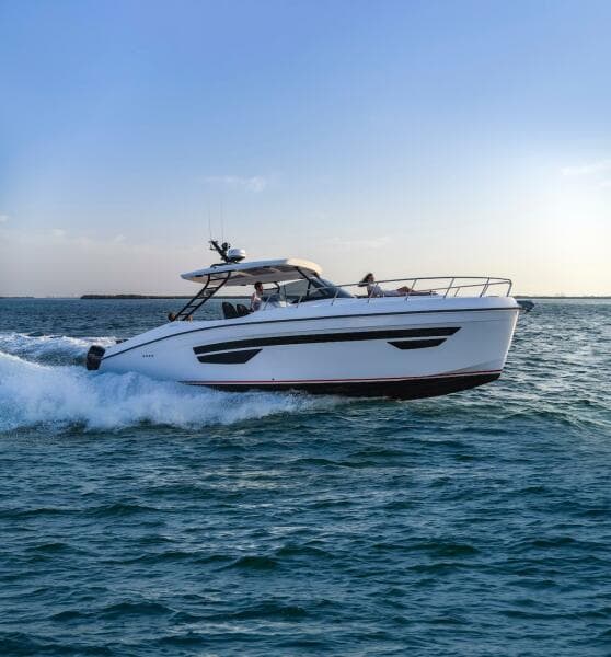 2024 Oryx 379 boat cruising on open water.