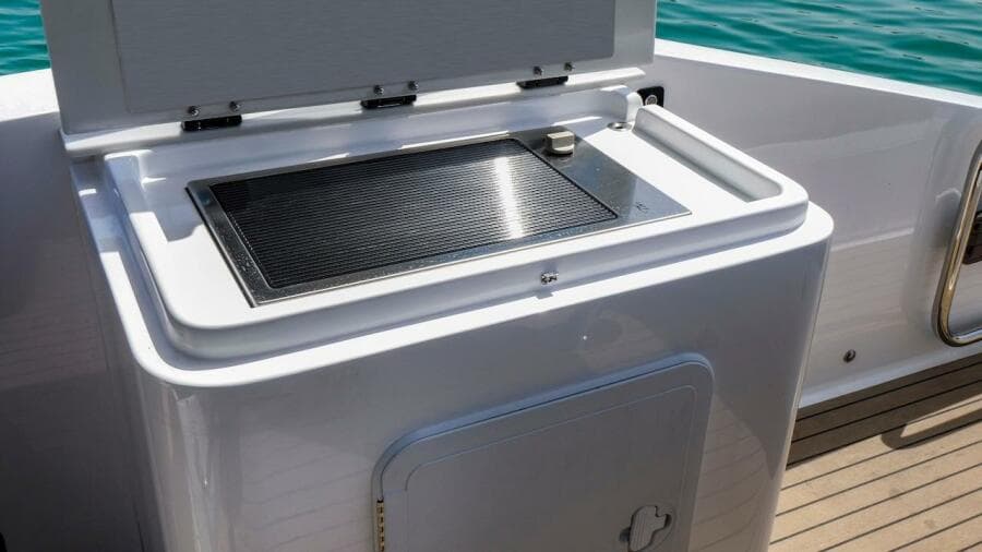 2024 Oryx 379 boat grill station on deck.