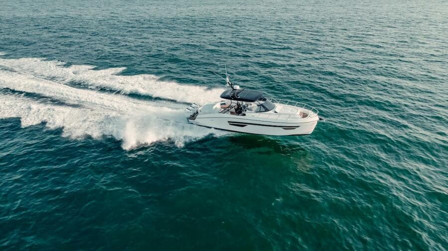 2024 Oryx 379 boat cruising on open water.