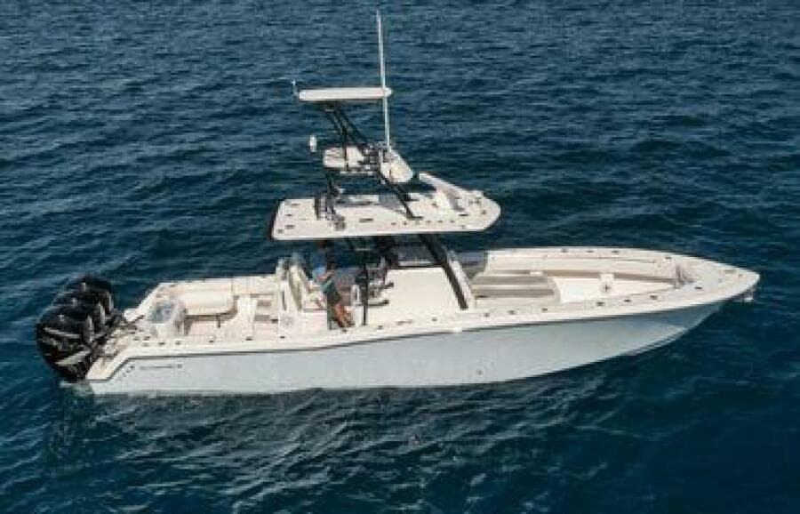 2022 Invincible 36 Open Fisherman boat on open sea.