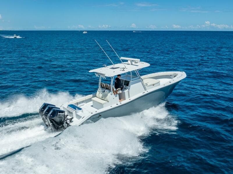 2025 Billfish 39 Center Console boat cruising on open ocean.