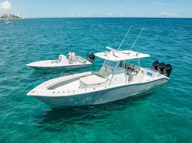 2025 Billfish 39 Center Console boat on clear blue water.