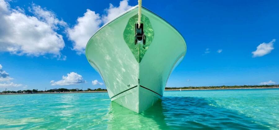 Sailfish 272 CC boat on clear turquoise water under blue sky, 2021 model.