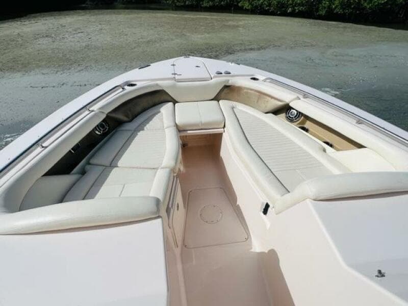 2014 Grady-White Freedom 335 boat interior with spacious seating.