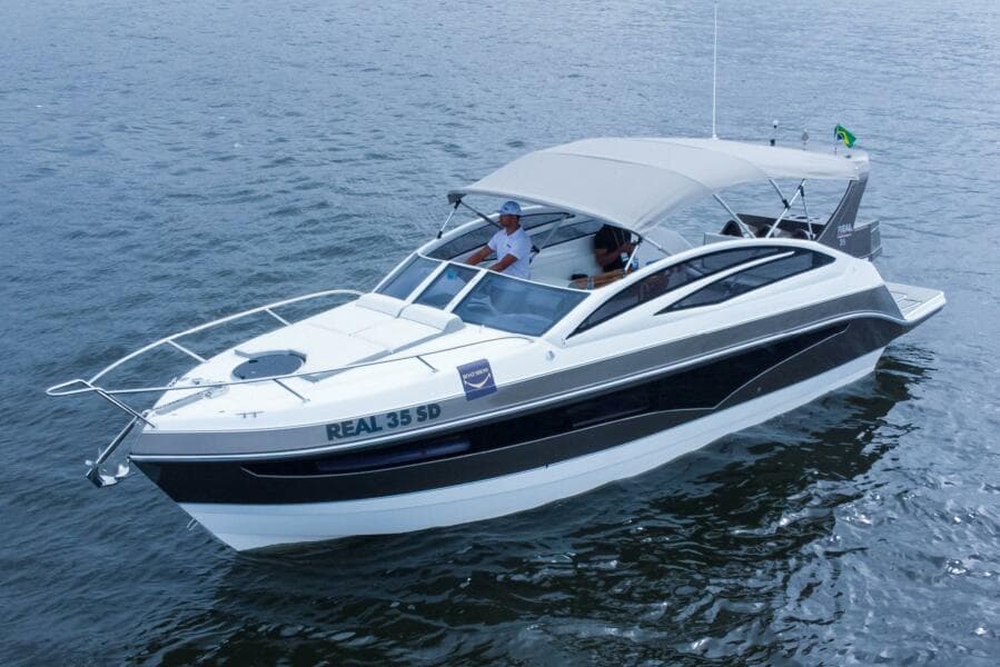 2023 Real 35 Special Deck (SD) boat cruising on water.