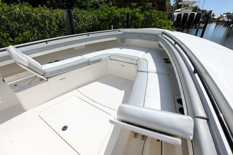 2020 Regulator 41 boat with spacious seating and storage compartments.