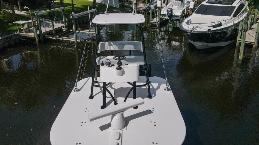 2020 Regulator 41 boat docked in a marina.