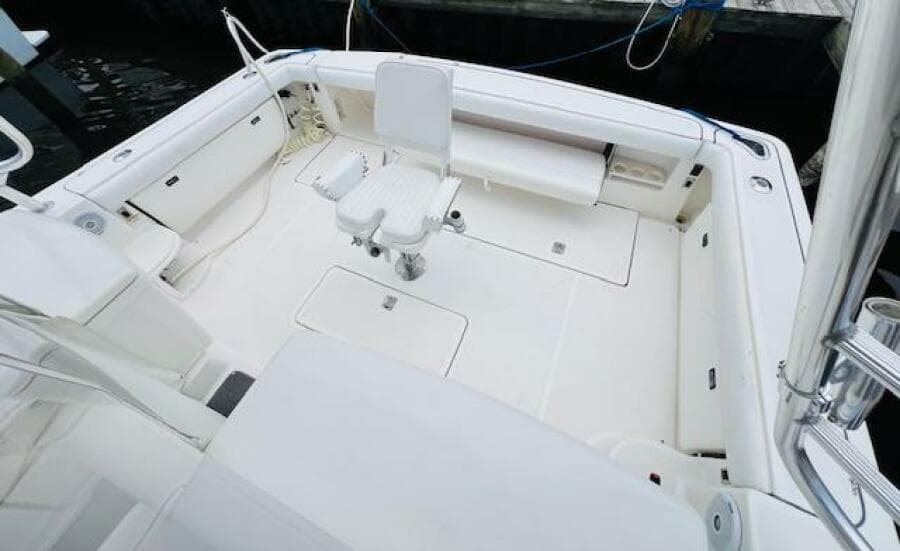2003 Tiara Yachts 3800 Open boat deck with seating and storage.