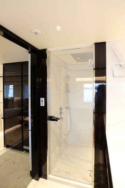 Luxurious bathroom shower in 2025 Majesty 120 yacht.
