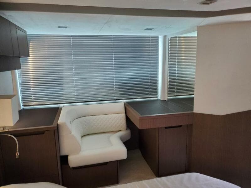 Interior seating area of 2020 Galeon 500 Fly yacht with modern design.