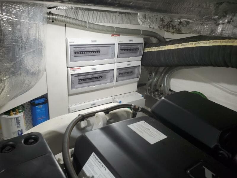 Electrical panel in the engine room of a 2020 Galeon 500 Fly yacht.