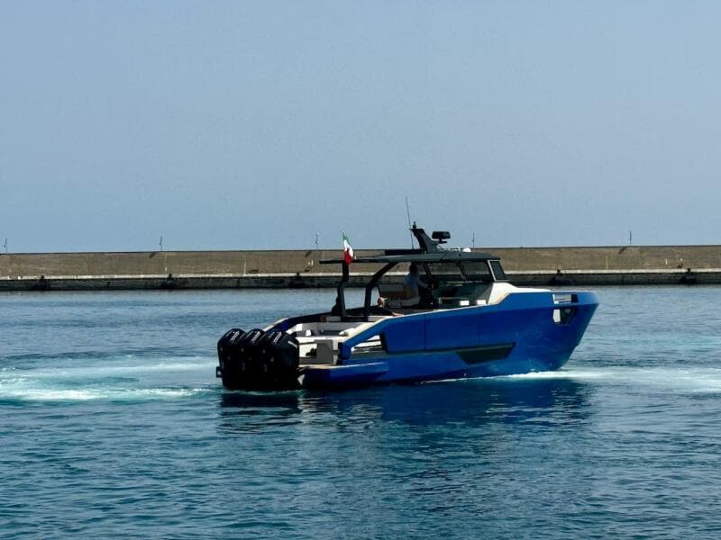 Aicon Audace 50 yacht, 2025 model, cruising in a harbor.