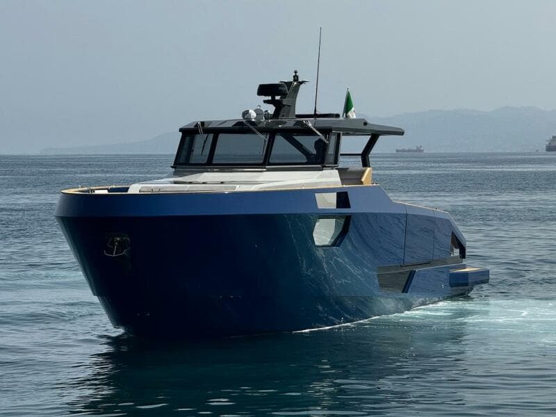 2025 Aicon Audace 50 yacht cruising on calm waters.