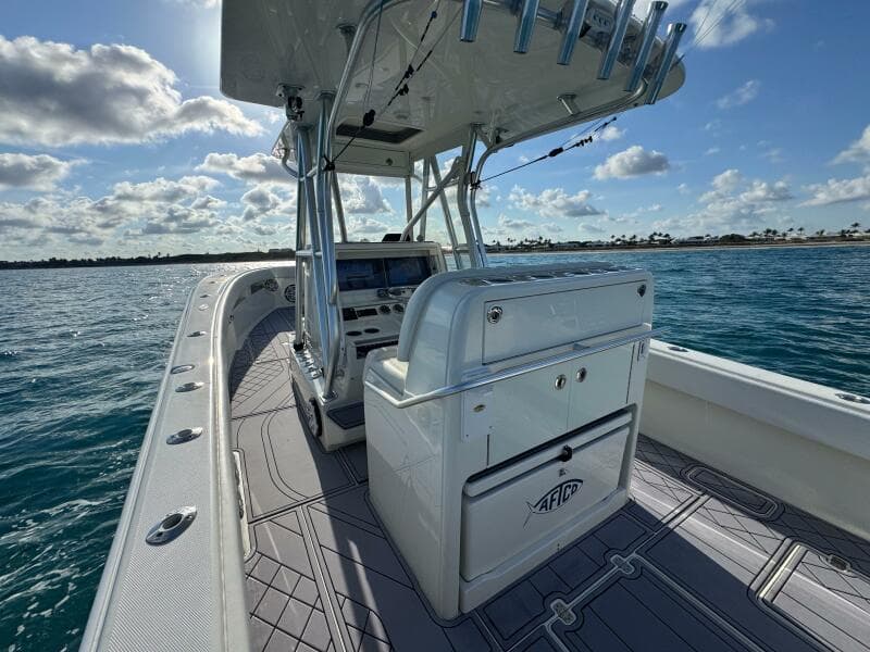 2017 SeaVee 340Z boat on water, featuring a sleek console and spacious deck.