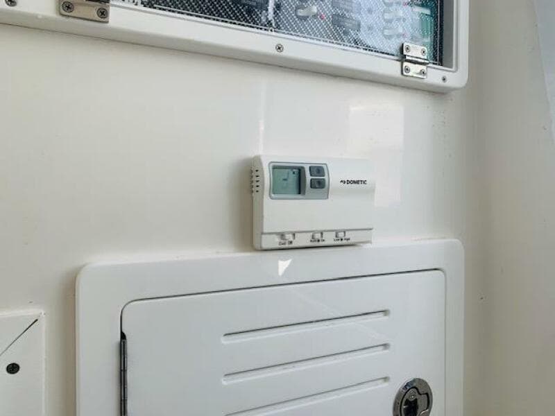 Control panel on 2020 SeaHunter 39 Tournament boat interior.