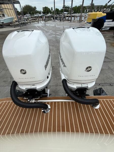 Twin Mercury FourStroke engines on a 2013 Statement 35 Center Console boat.