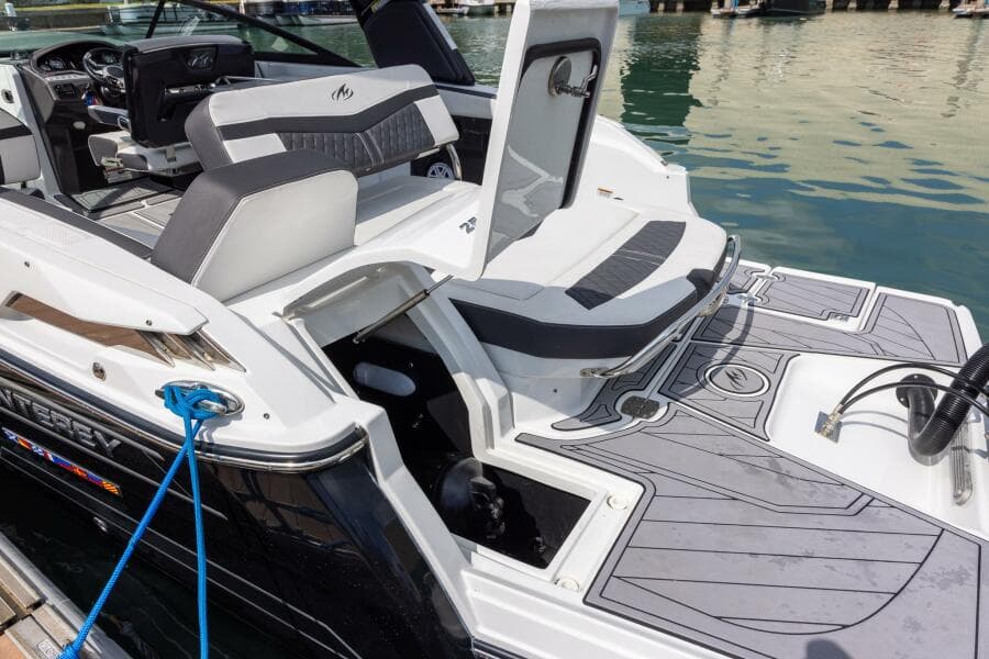 2023 Monterey 255 Super Sport boat interior with sleek seating and modern design.