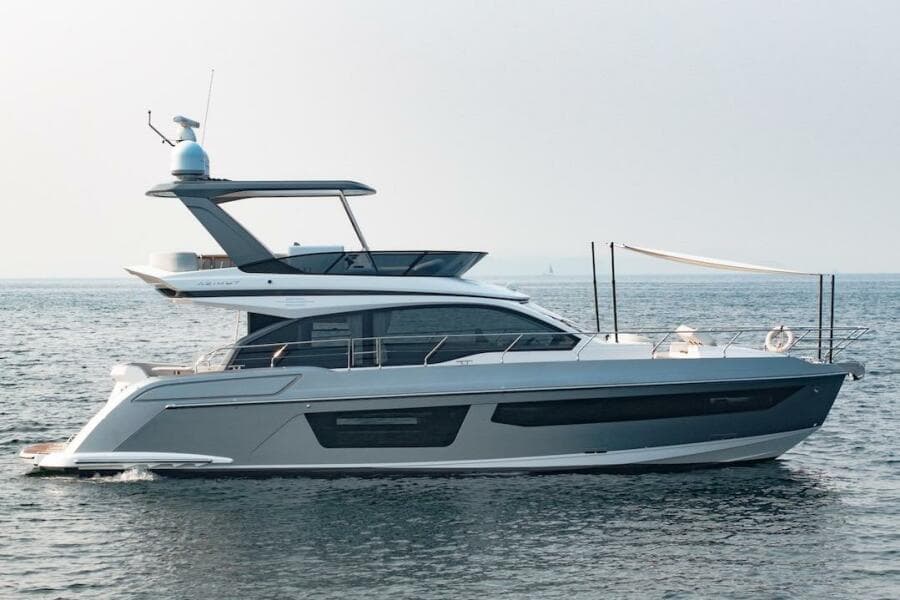 2023 Azimut Fly 53 yacht cruising on open water.
