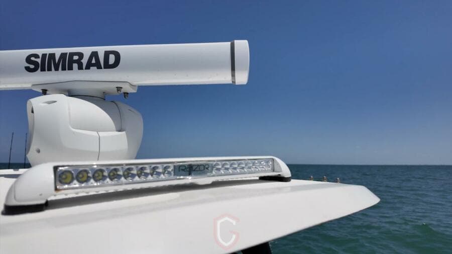 2023 CG Boat Works 35 M-Series with Simrad radar on open sea.