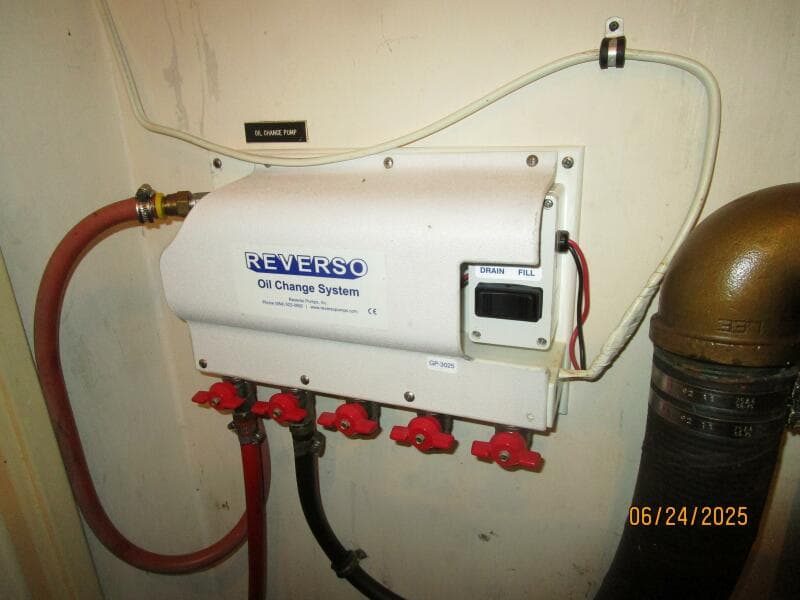 63' Hatteras port engine room oil change system