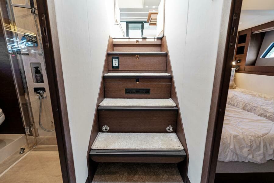 2020 52 Prestige Flybridge - Vacay - Companionway to Staterooms