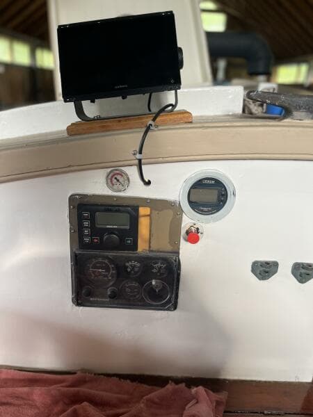 Gallant engine gauges and navigation electronics mounted in port side cockpit