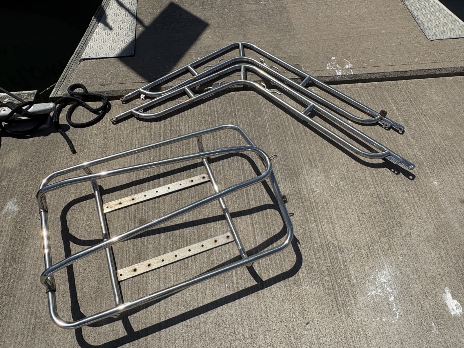 Stainless steel dingy davits and life raft holder