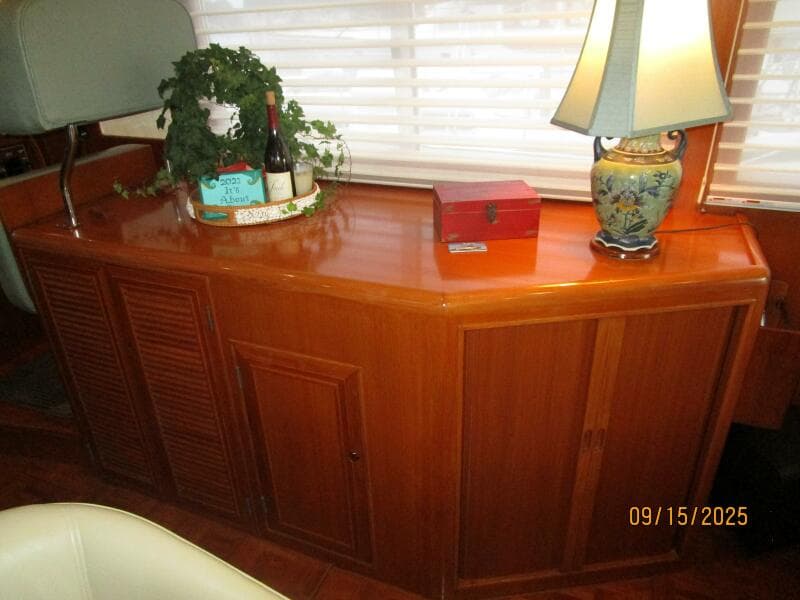 45' Ocean Alexander salon starboard cabinetry