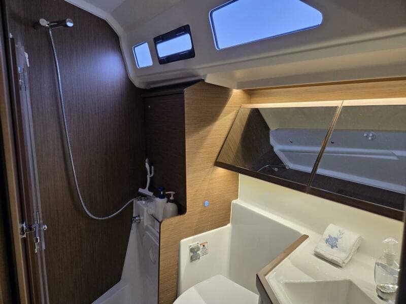 Head w/ Sink, Toilet, Shower Stall