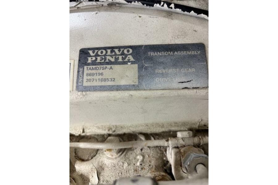 Volvo Penta engine label on 2004 Carver 466 Motor Yacht, model TAMD75P-A.