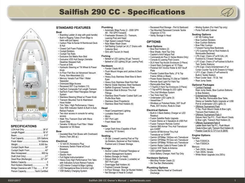 2017 Sailfish 290 CC