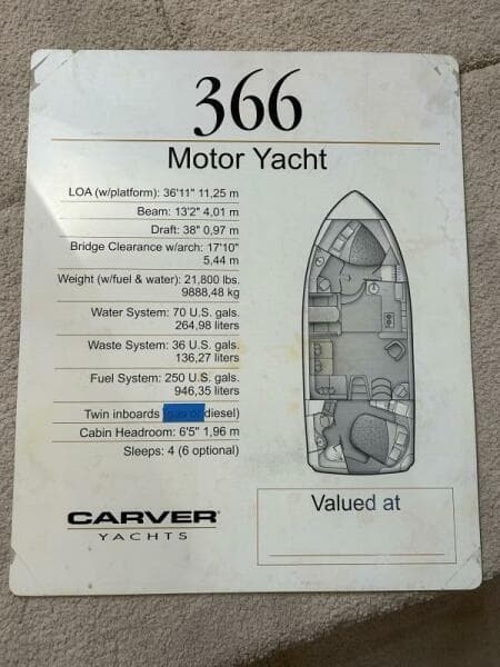 Carver 366 Specs