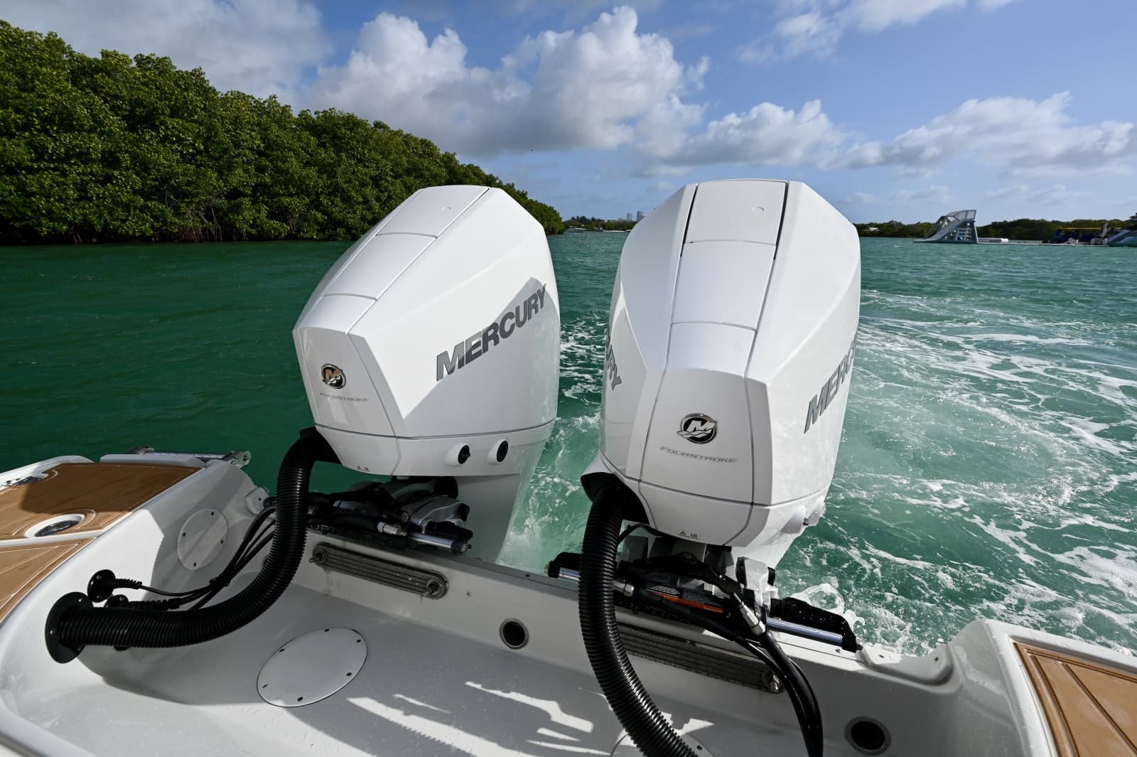 Twin Mercury Outboards Close-Up